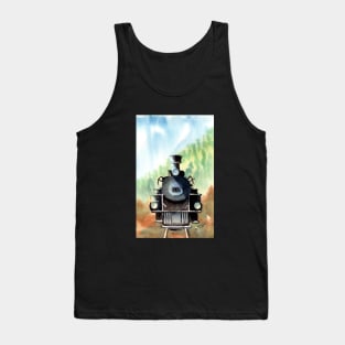 Old Steam Engine Watercolor Tank Top